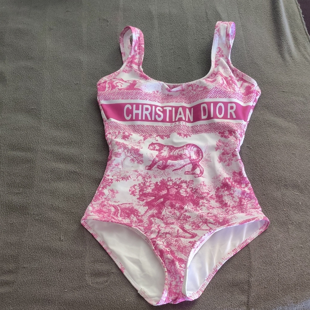 Authentic Vintage (2004) Dior Pink and White One Piece Bathing Suit